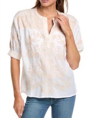Johnny Was Puff Sleeve Henley Blouse-Hannani